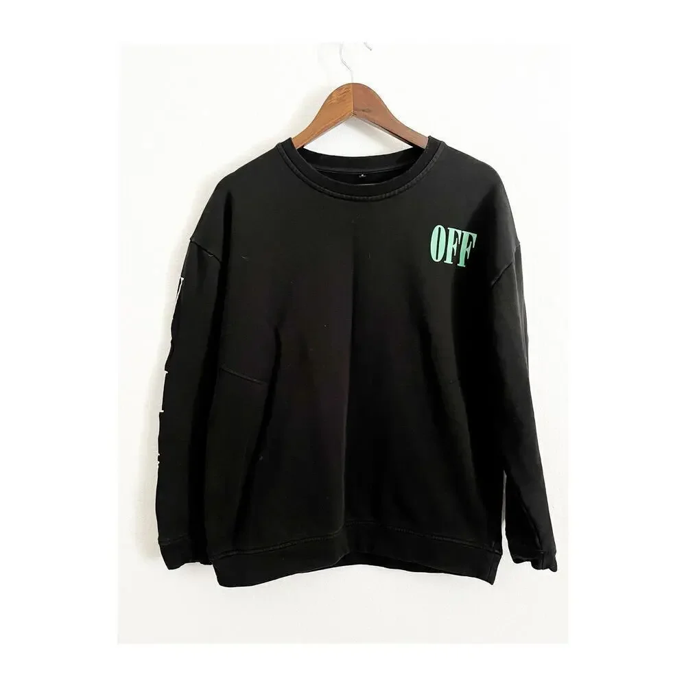 Off White Oversized Floral Logo Cotton Pullover Crewneck Sweatshirt Black Small